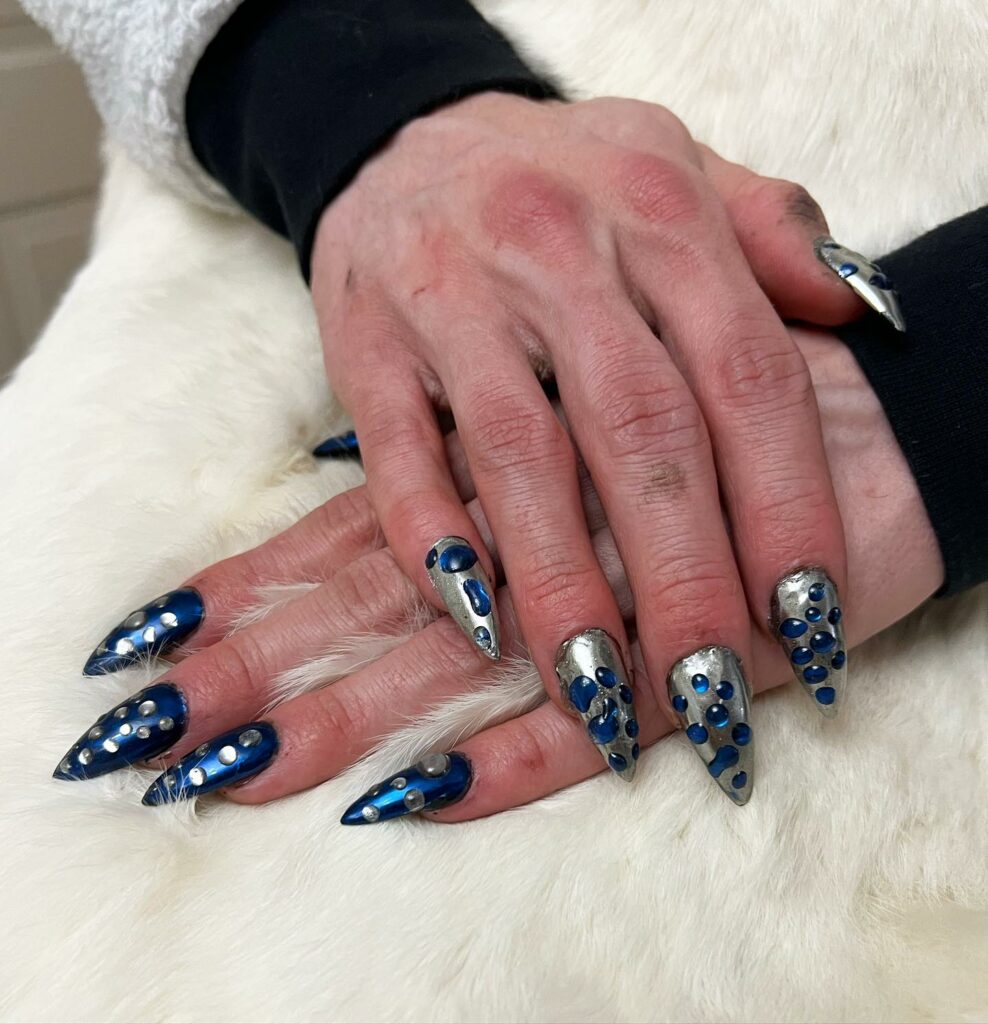 Navy Blue and Silver Nails