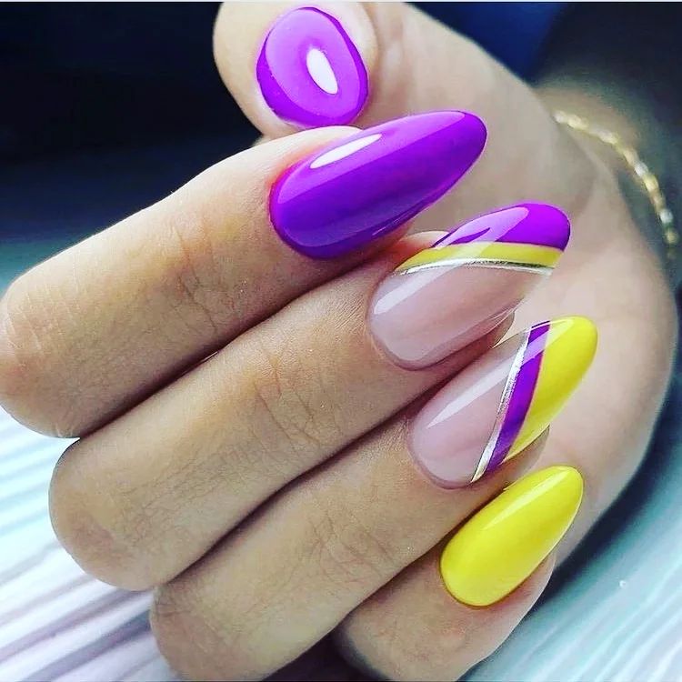 Purple and Yellow Nail Designs