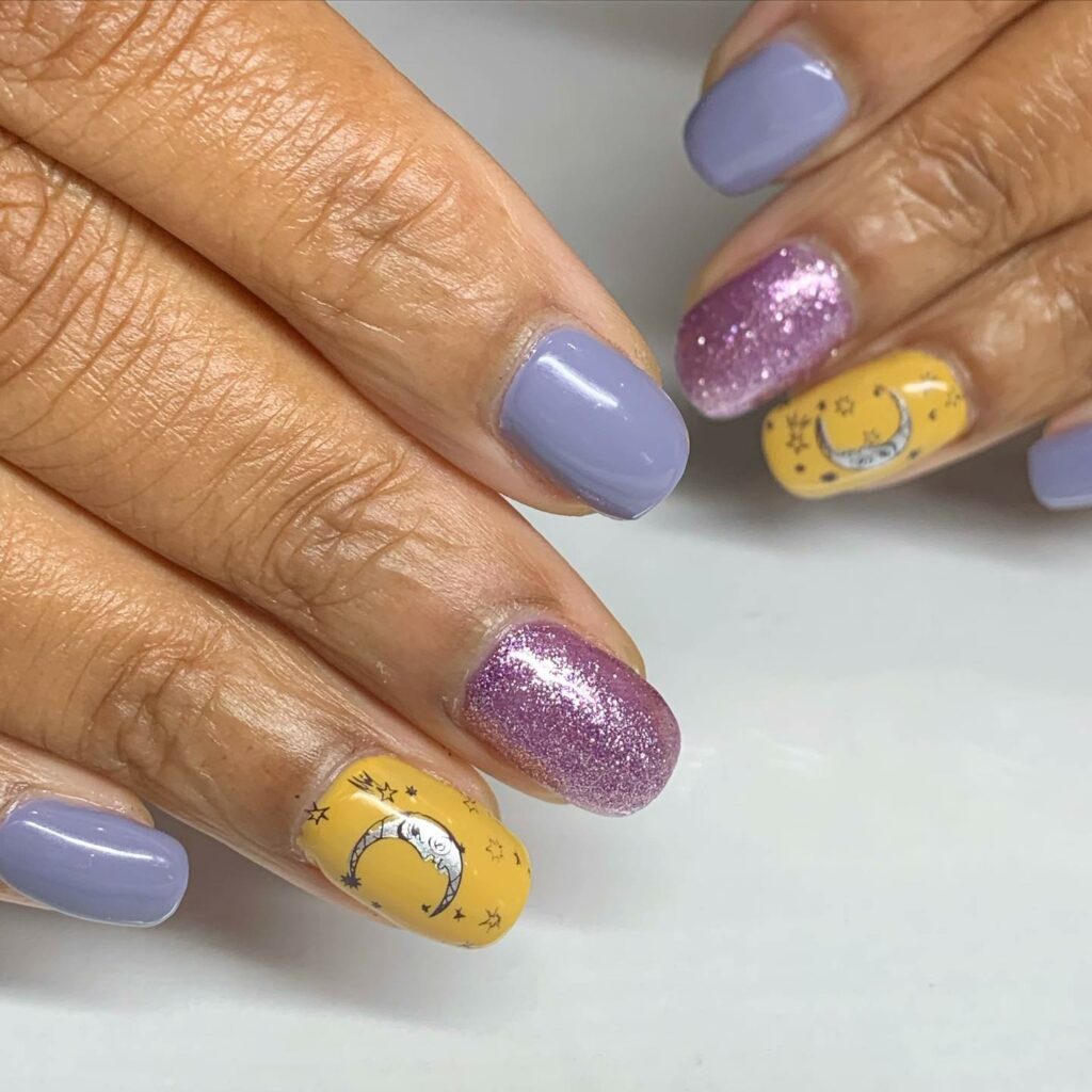 Purple and Yellow Nail Designs