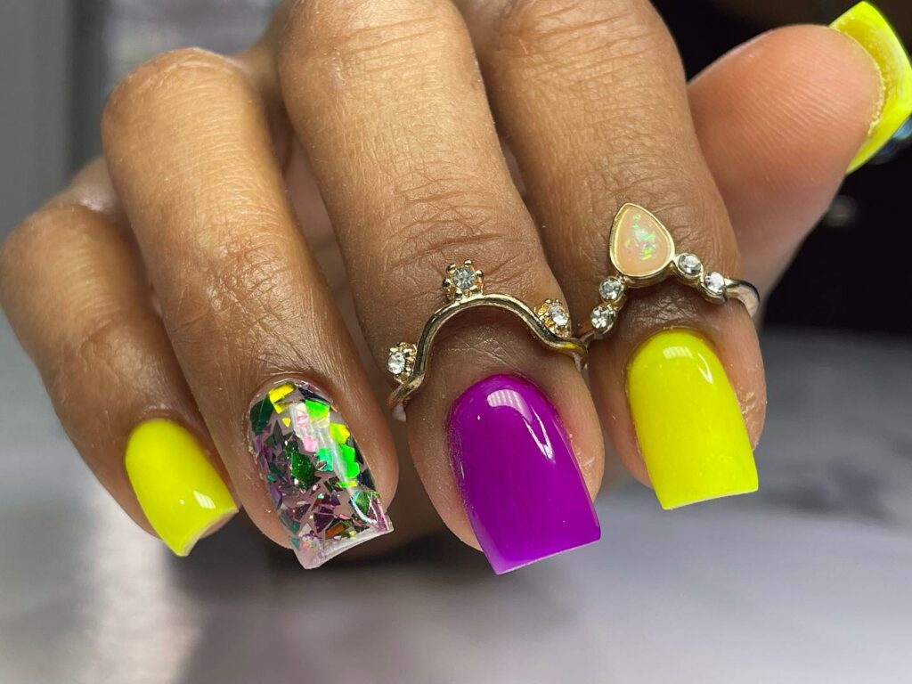 Purple and Yellow Nail Designs