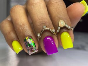 purple and yellow nail designs
