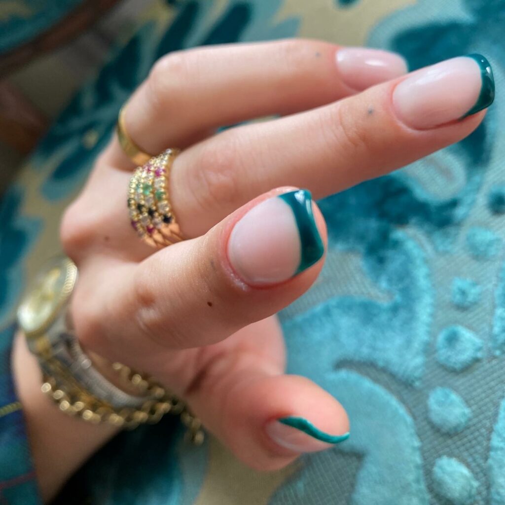 Teal French Tip Nails