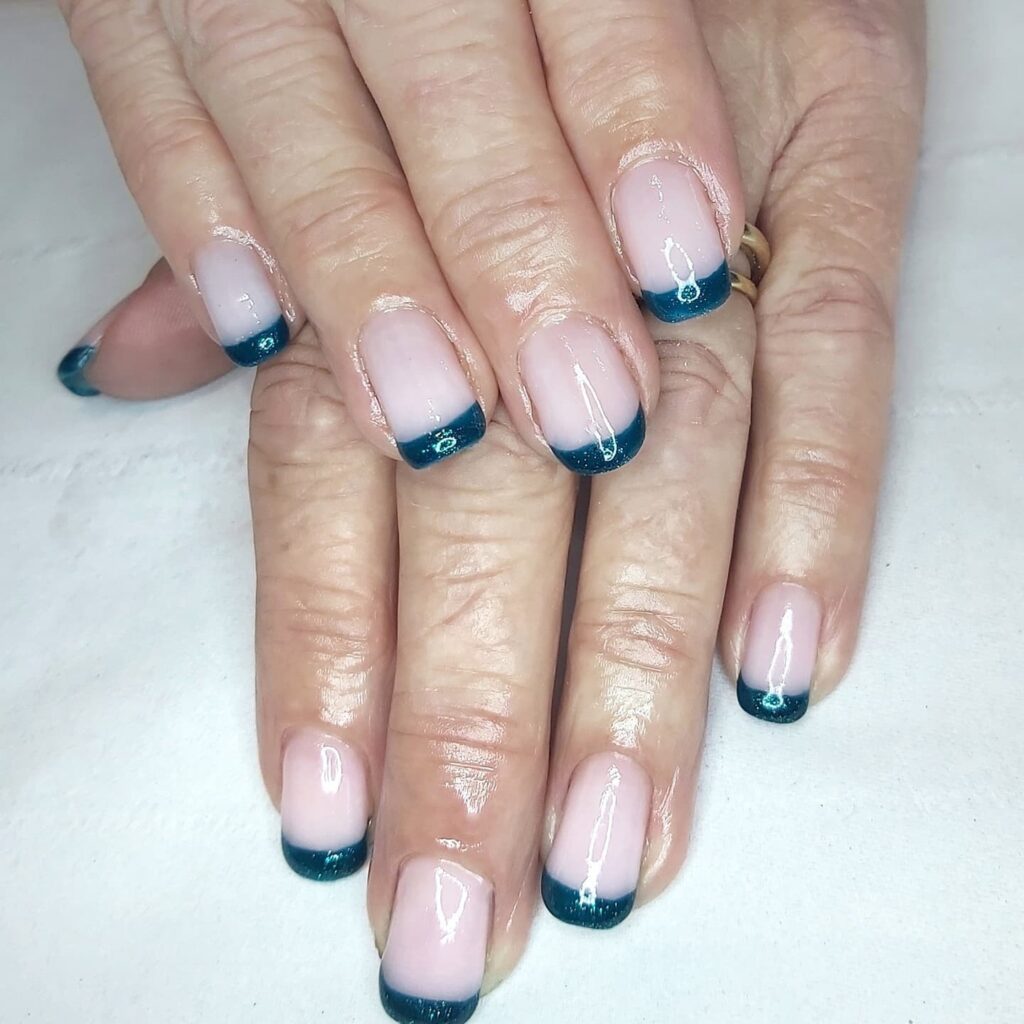 Teal French Tip Nails