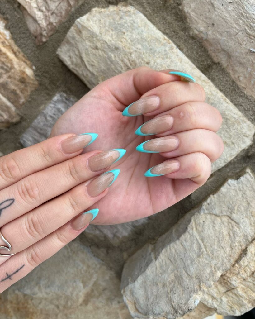 Teal French Tip Nails