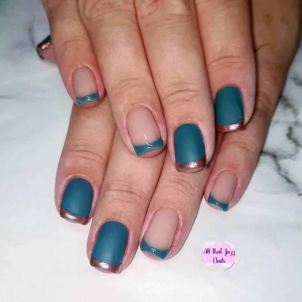 Teal French Tip Nails