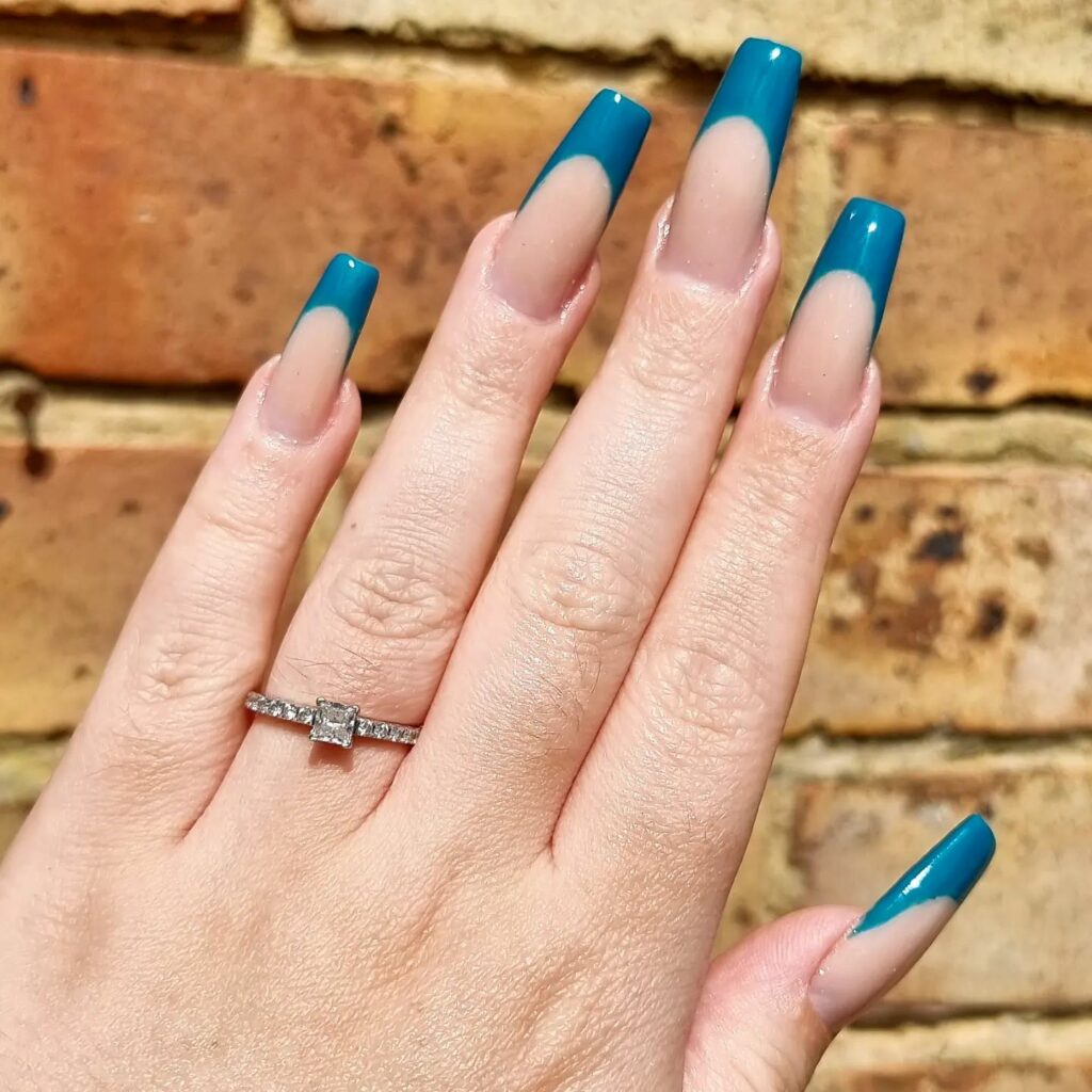 Teal French Tip Nails