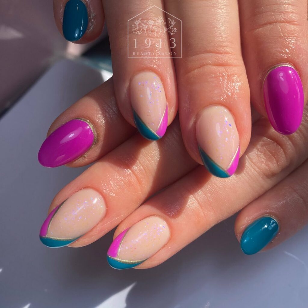 Teal French Tip Nails