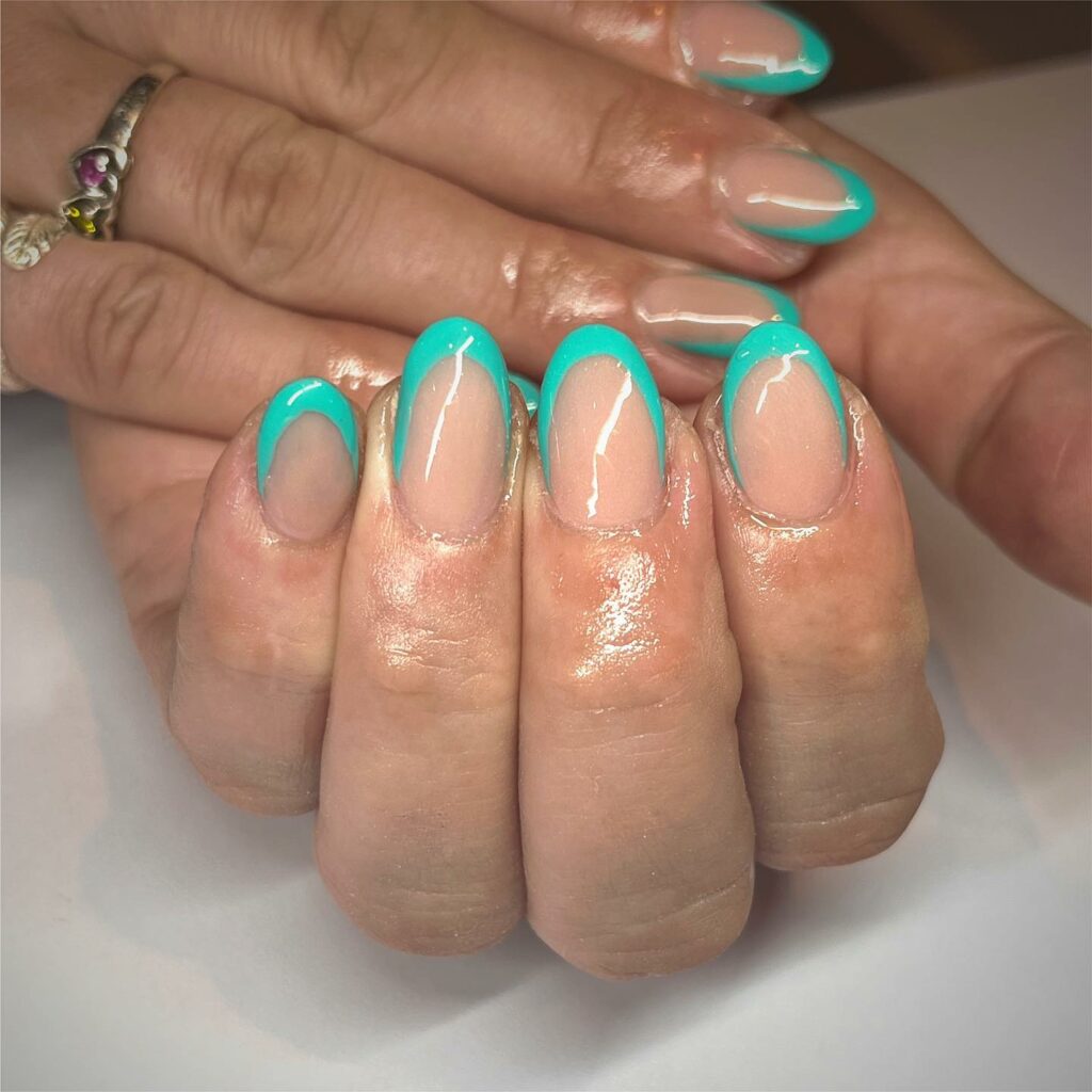 Teal French Tip Nails
