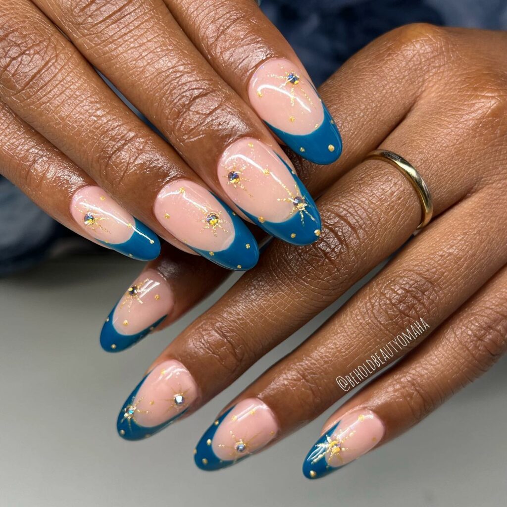 Teal French Tip Nails