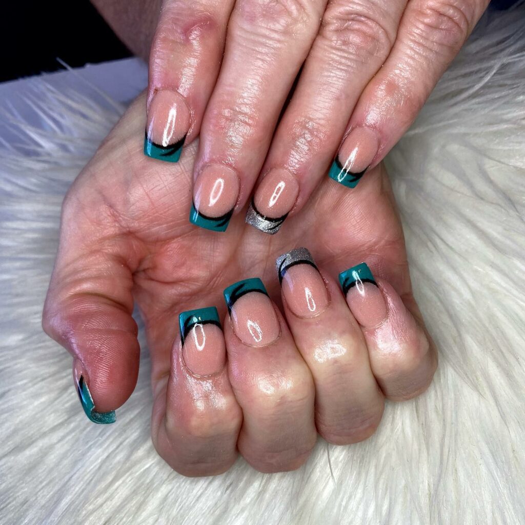 Teal French Tip Nails