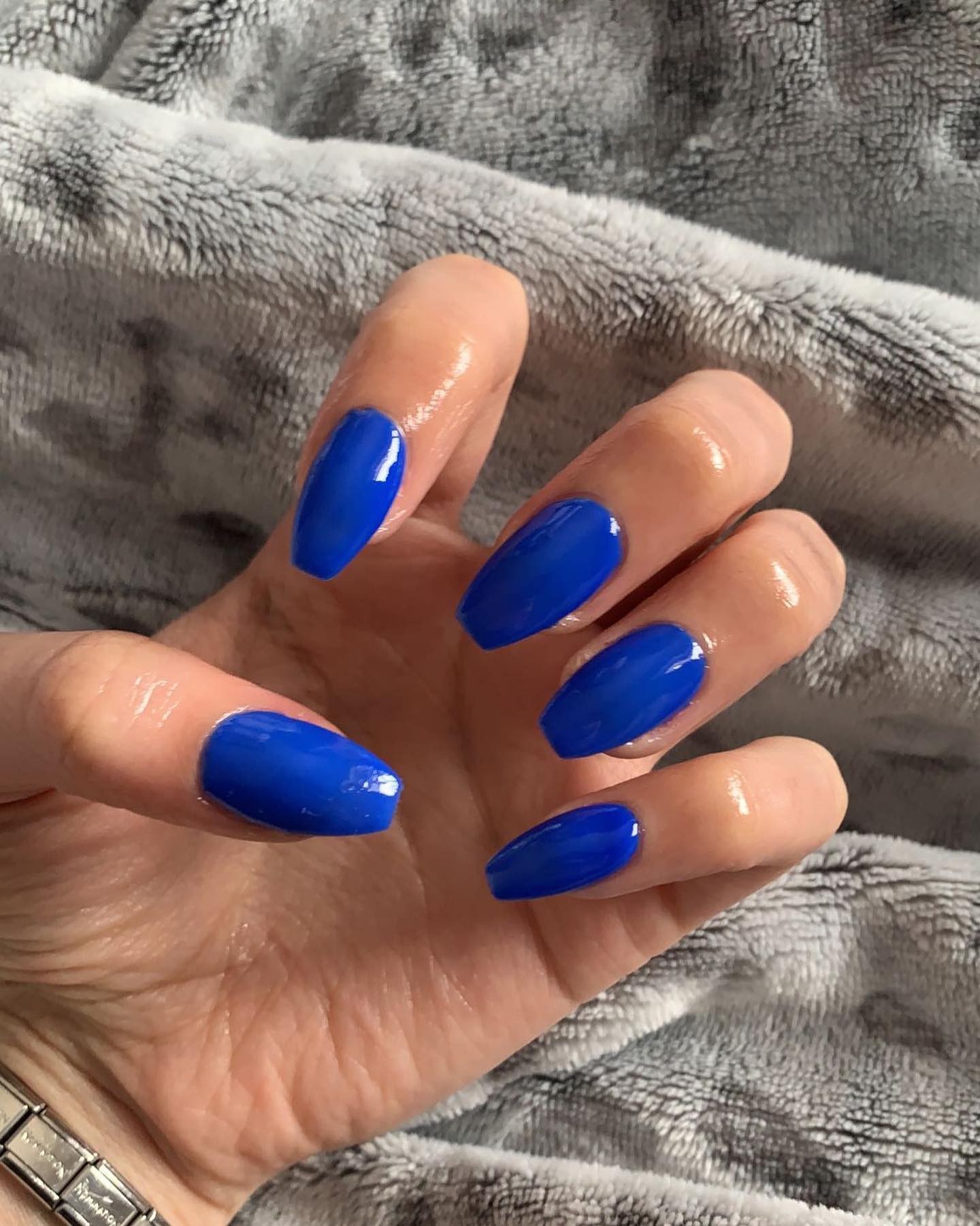 Coffin Navy Blue Nails