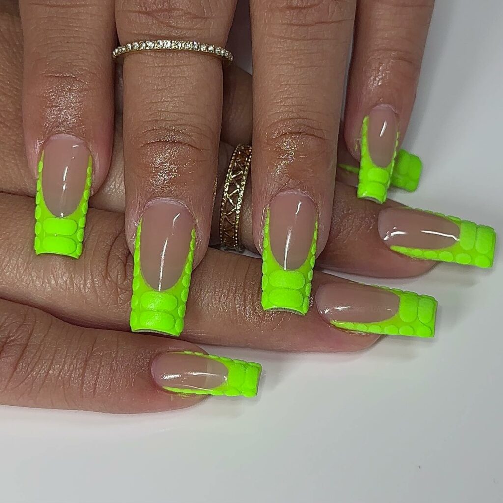 Neon Green French Tip Nails