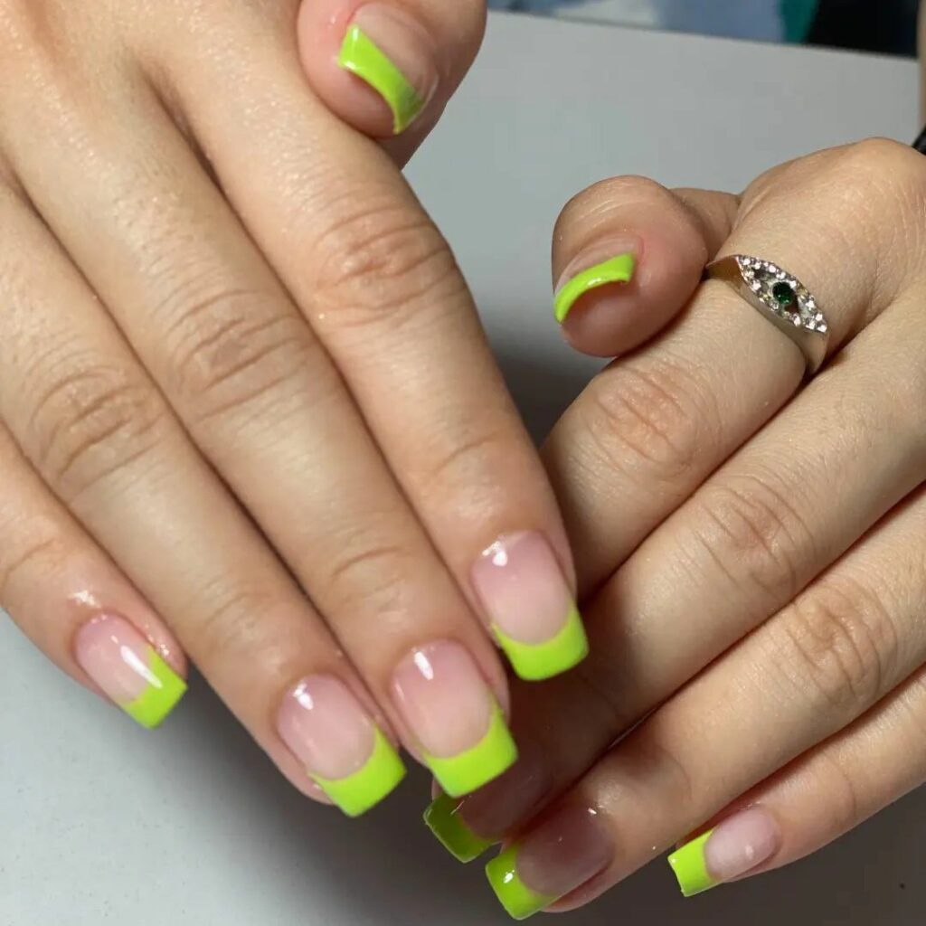 Neon Green French Tip Nails