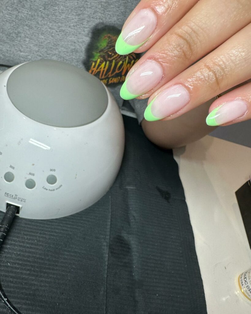 Neon Green French Tip Nails