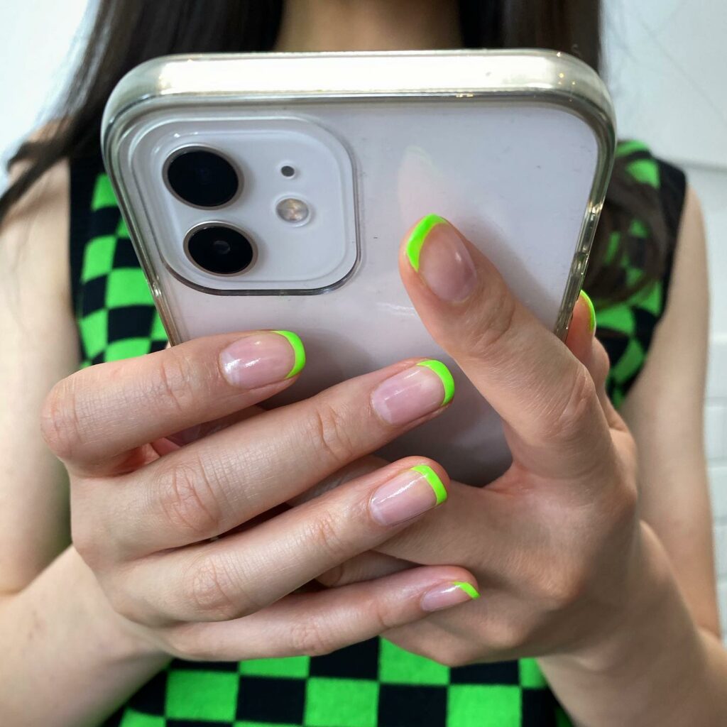 Neon Green French Tip Nails