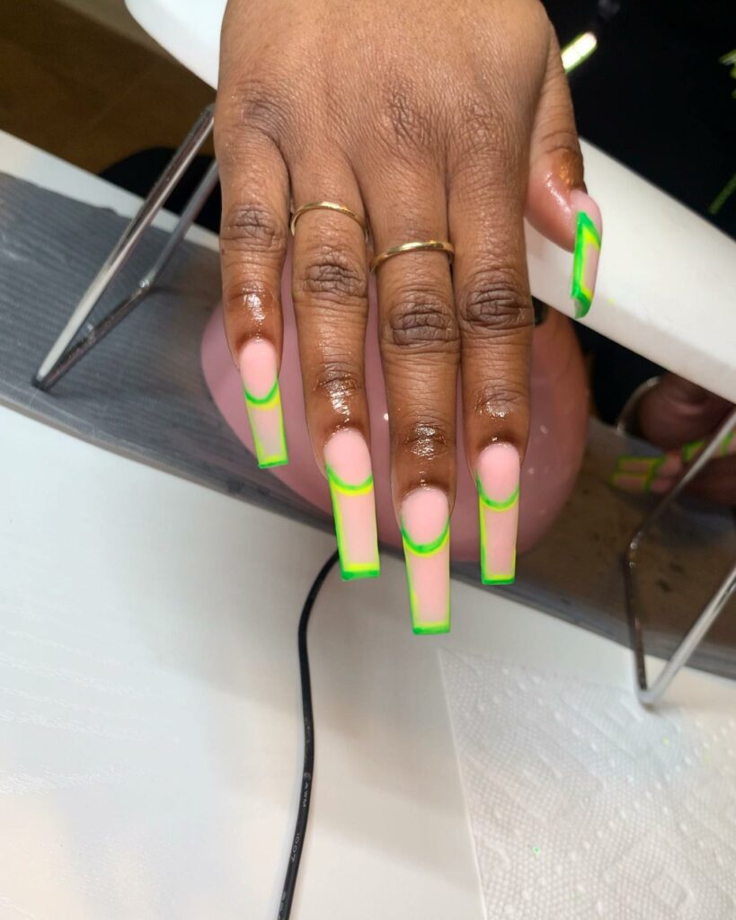 Neon Green French Tip Nails