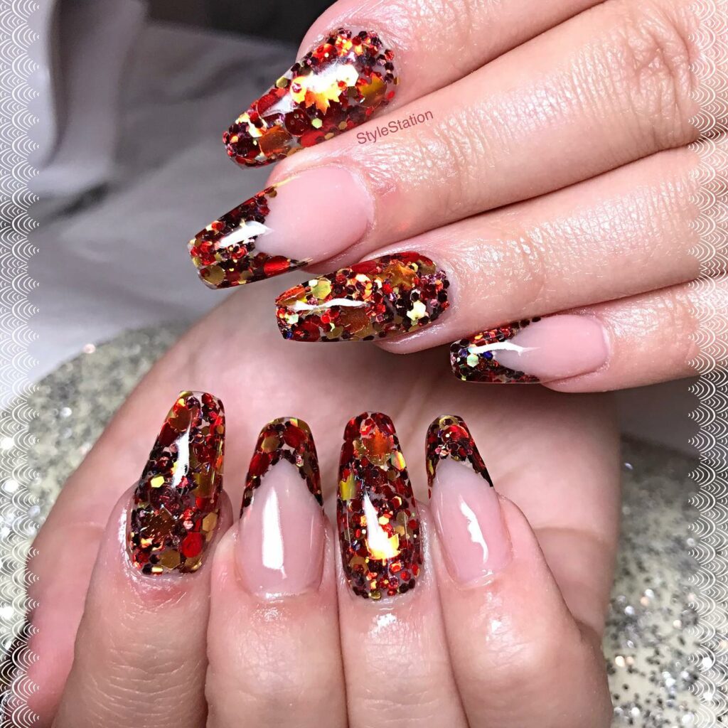 Coffin Glitter Nails