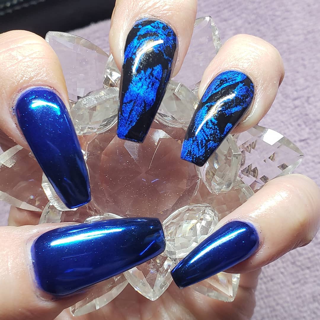 Black Blue Lightning Gel Press on Nails - Etsy