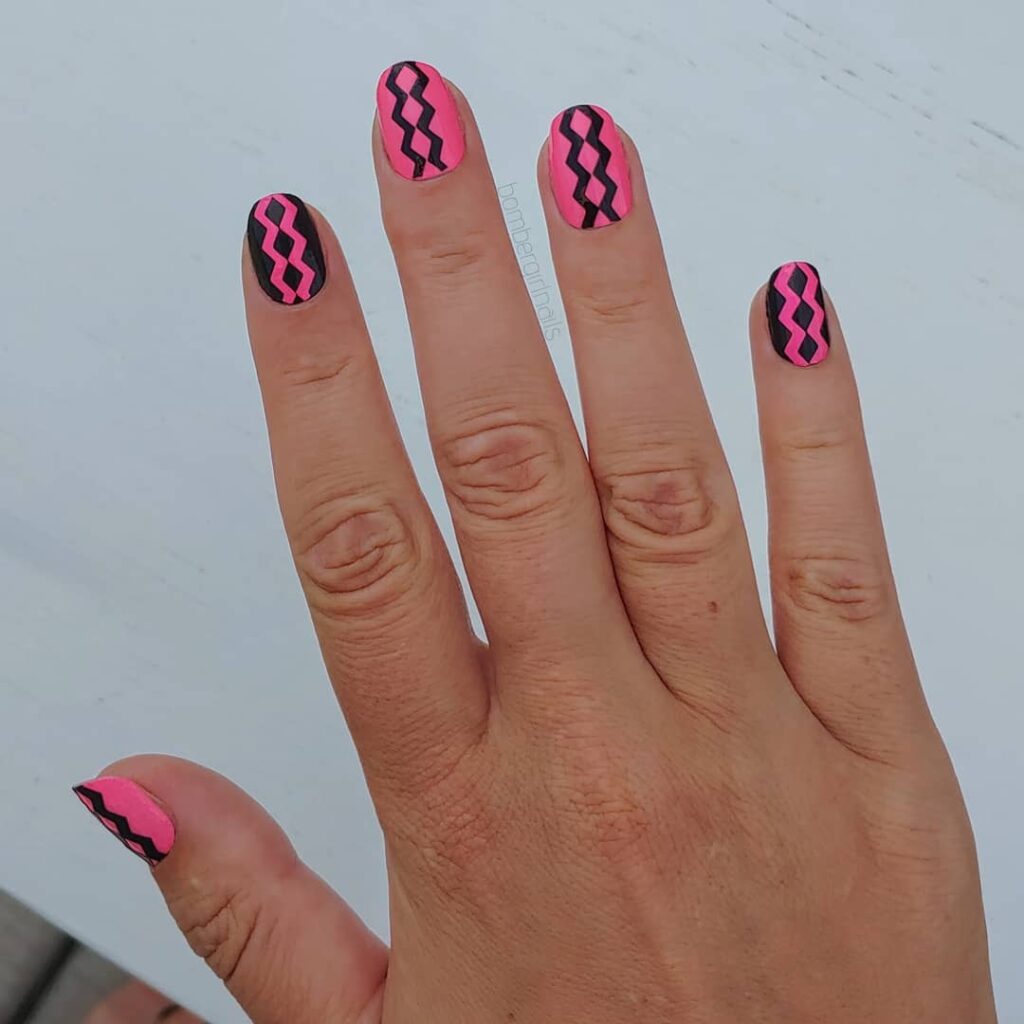 Hot Pink and Black Nails