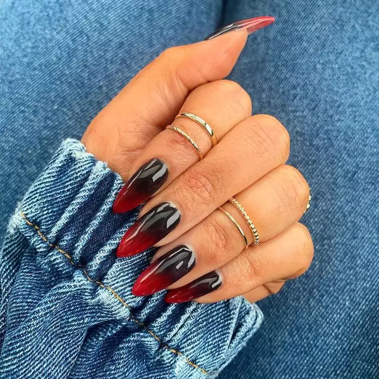 Red and Black Ombre Nails