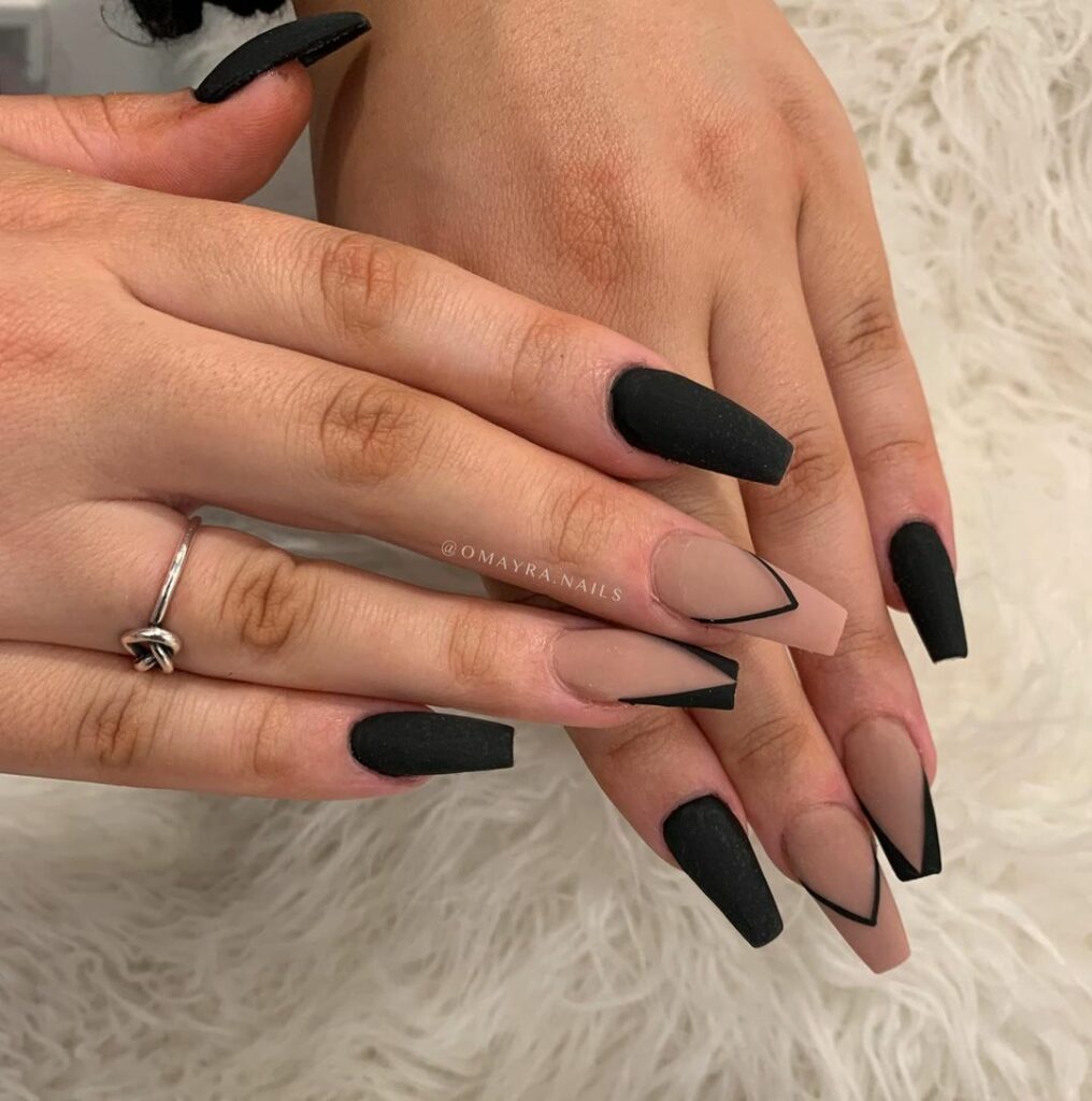 Black And Nude Nail Designs