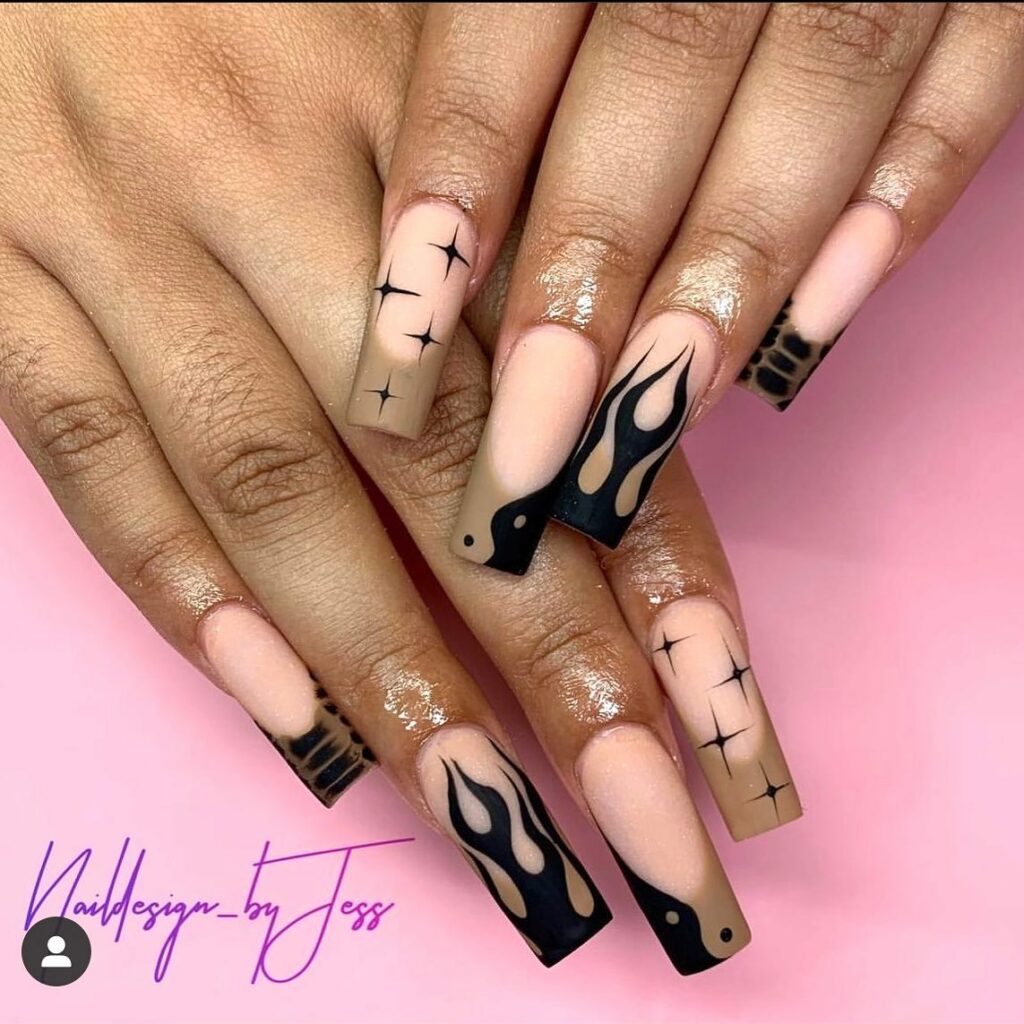 Black And Nude Nail Designs