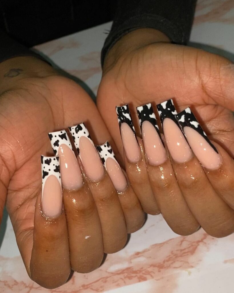 Coffin-Shaped French Tip Nails