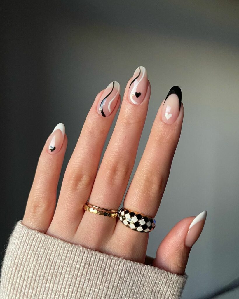 Black French Tip Almond Nails
