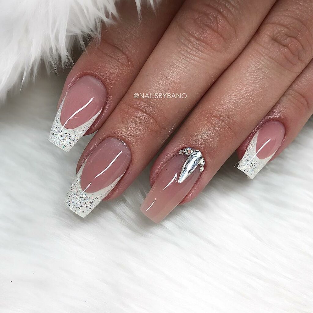 White Glitter French Tip Nails