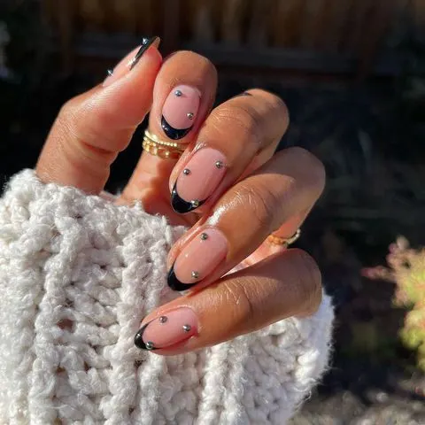 Black French Tip Almond Nails
