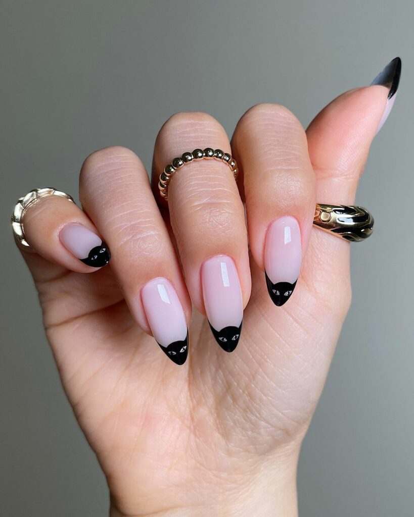 Black French Tip Almond Nails