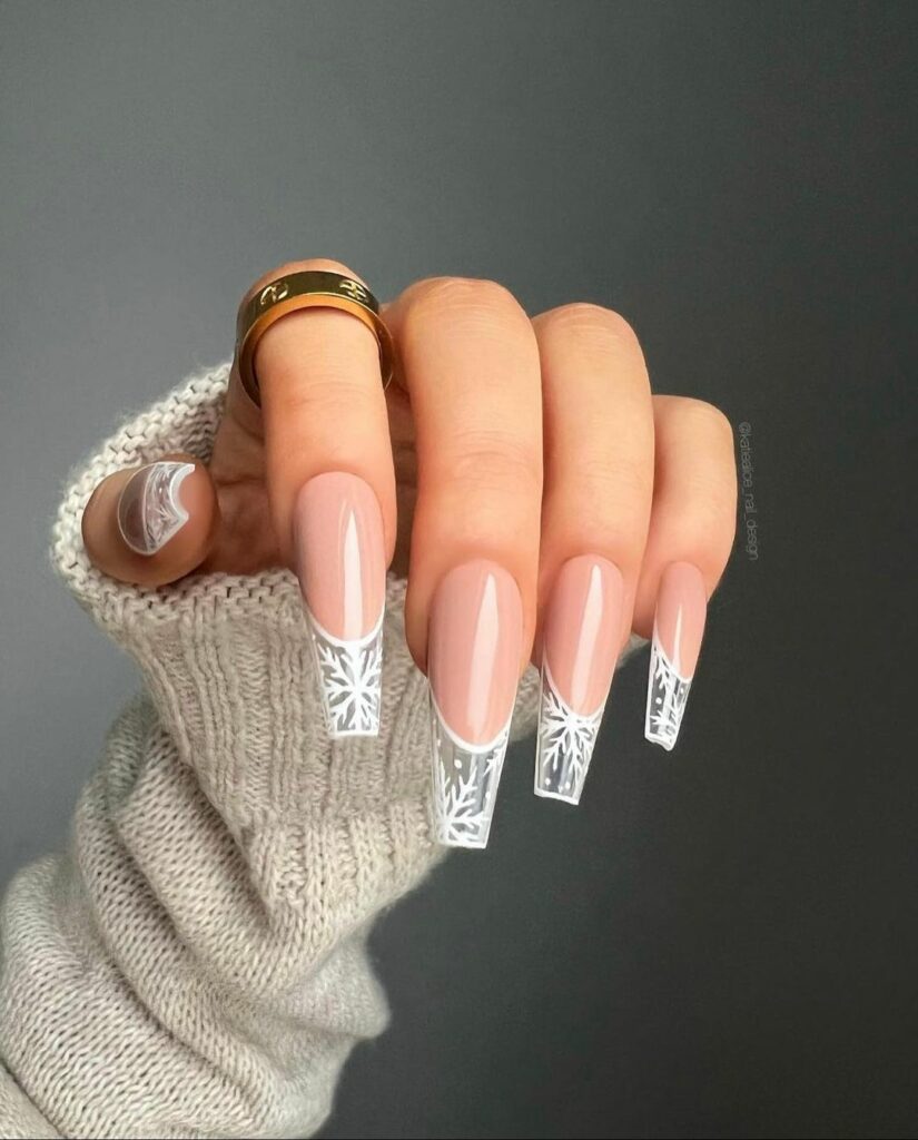 Coffin-Shaped French Tip Nails