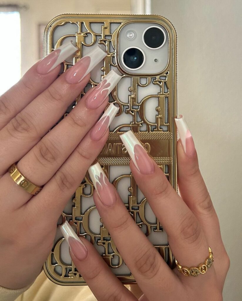 Coffin-Shaped French Tip Nails