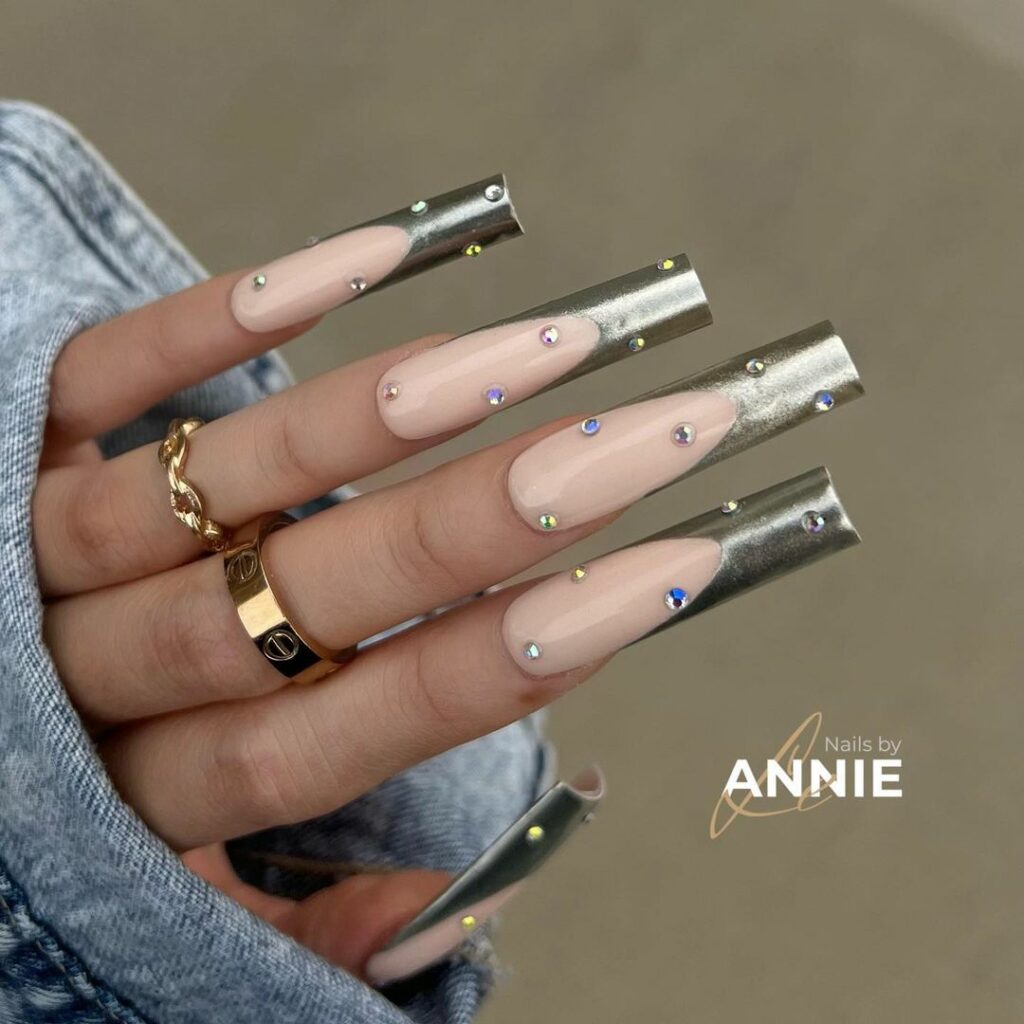 Coffin-Shaped French Tip Nails