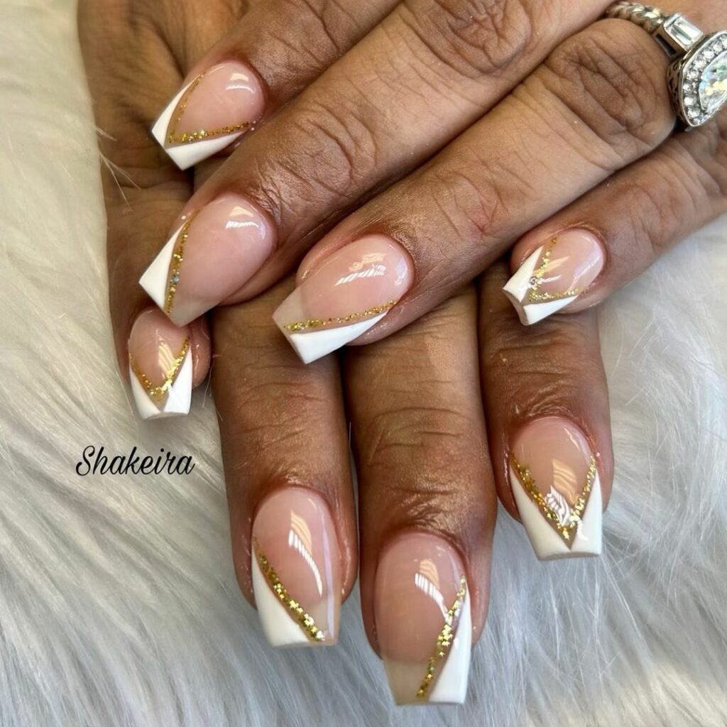 White Glitter French Tip Nails