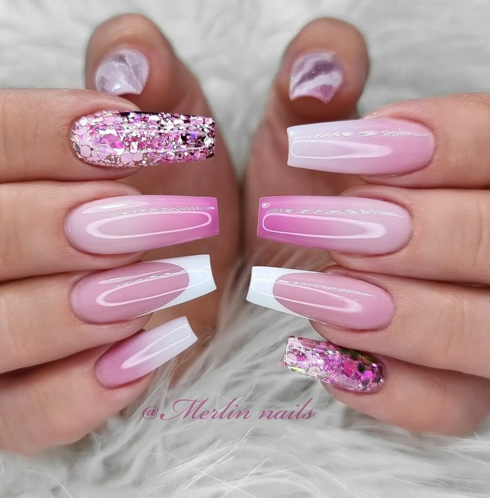 French Ombre Nails With Glitter