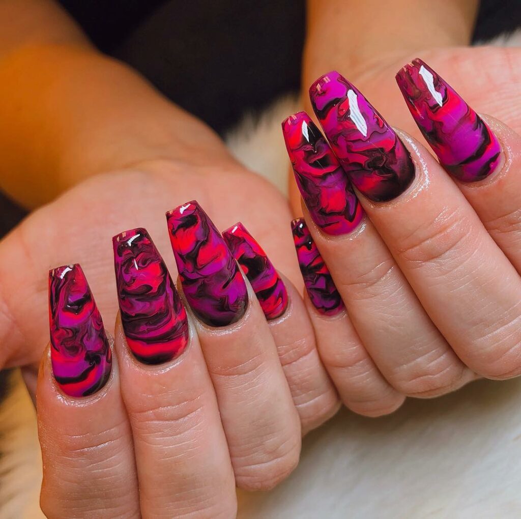 Hot Pink and Black Nails