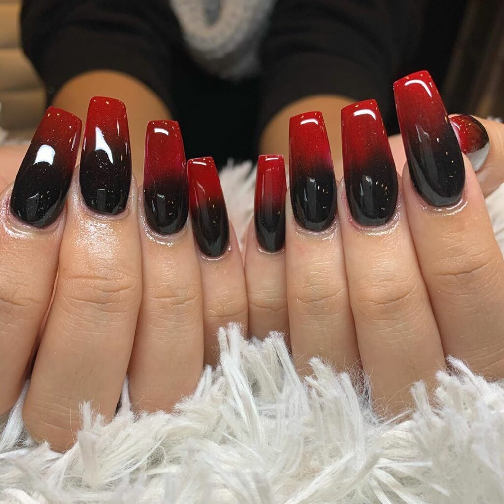 Red and Black Ombre Nails