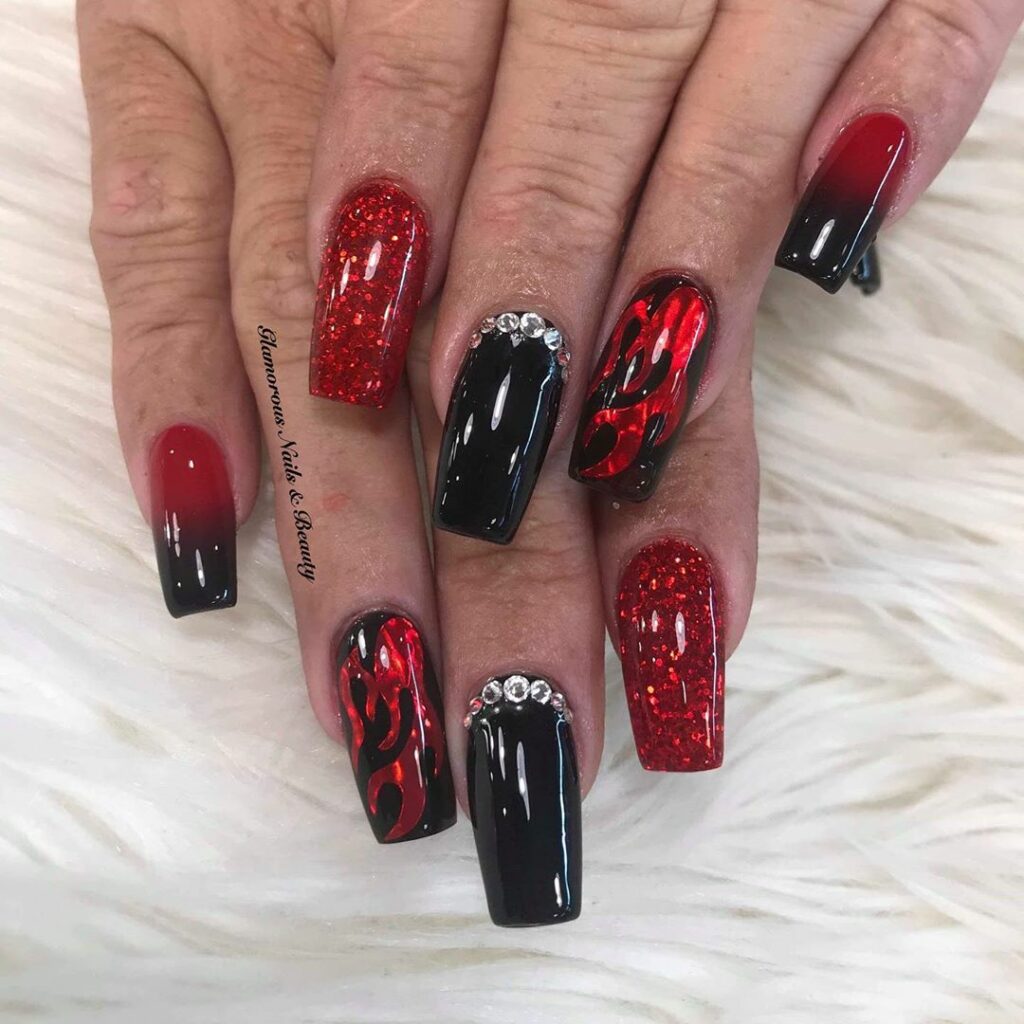 Red and Black Ombre Nails