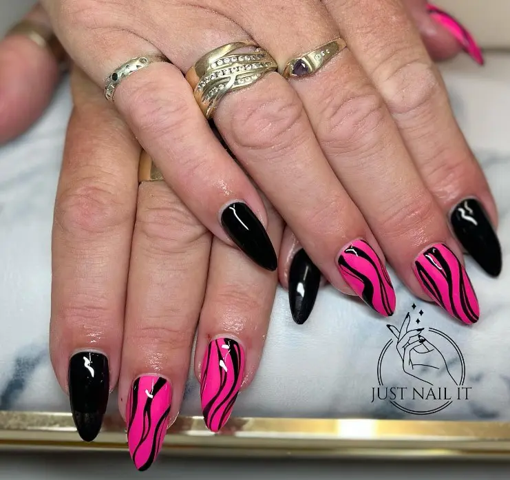 Hot Pink and Black Nails