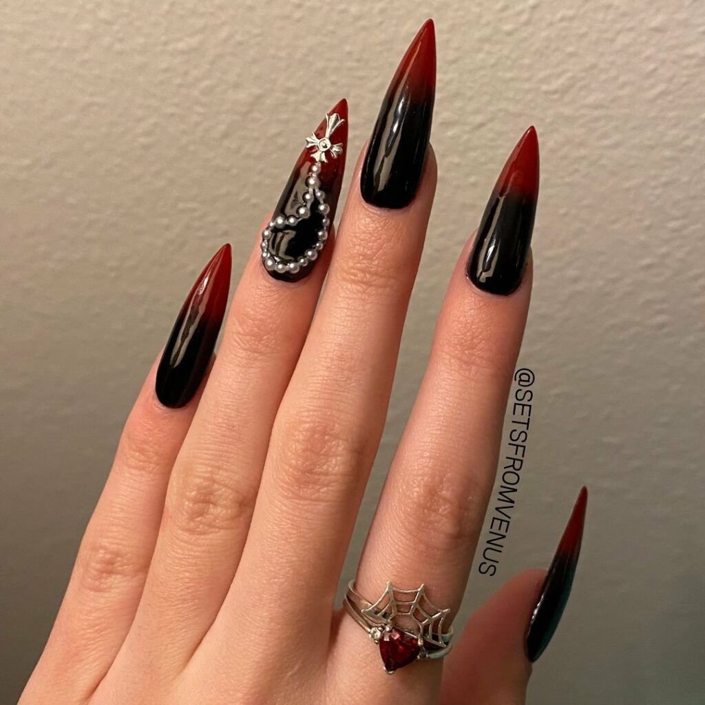 Red and Black Ombre Nails