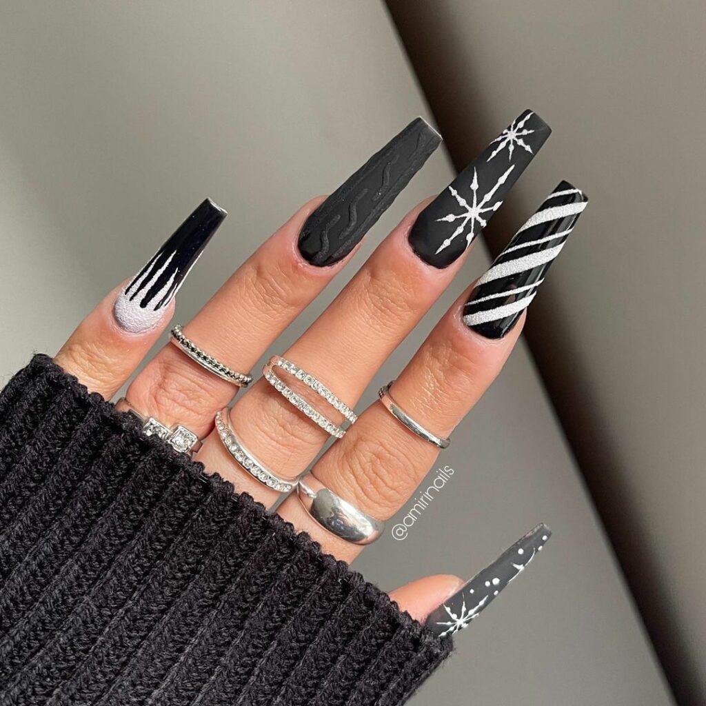 Black and White Christmas Nails