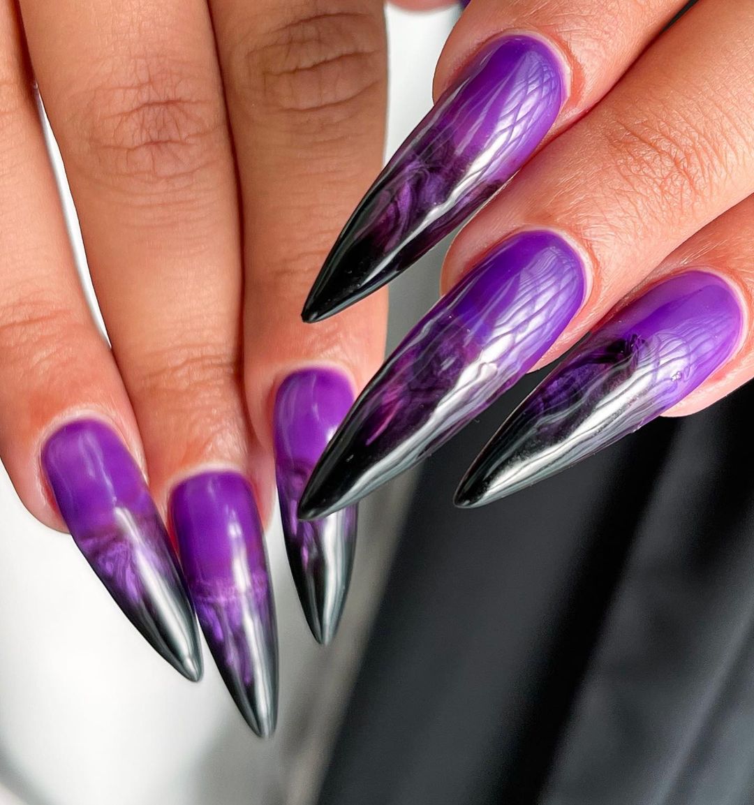 Black and Purple Ombre Nails