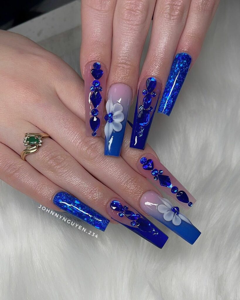 Glitter Royal Blue Coffin Nails