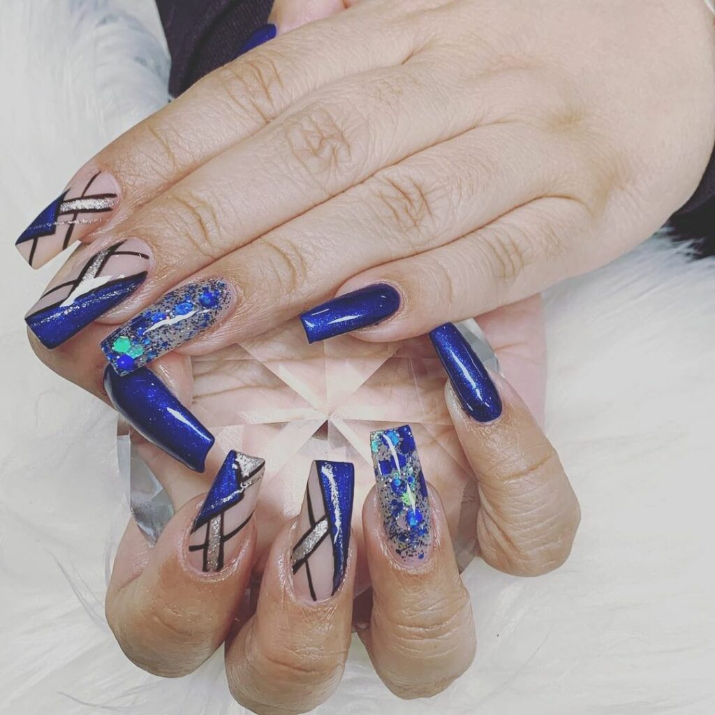 Glitter Royal Blue Coffin Nails