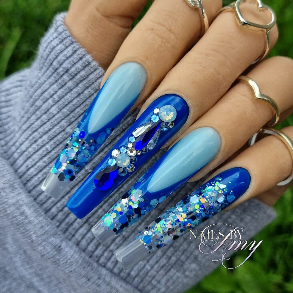 Glitter Royal Blue Coffin Nails