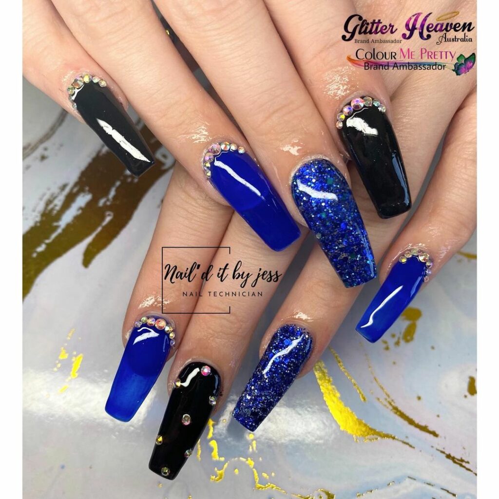 Glitter Royal Blue Coffin Nails