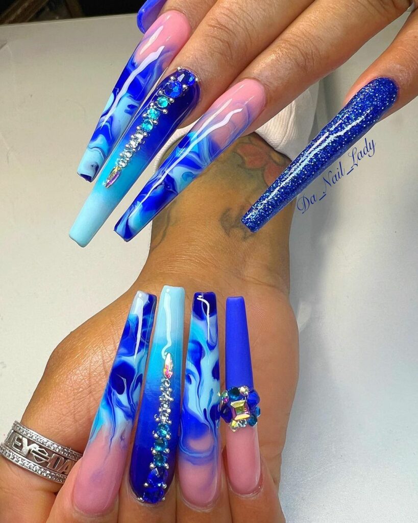 Glitter Royal Blue Coffin Nails