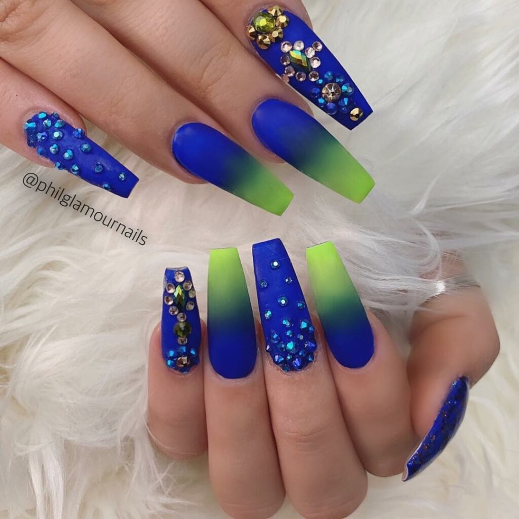 Glitter Royal Blue Coffin Nails