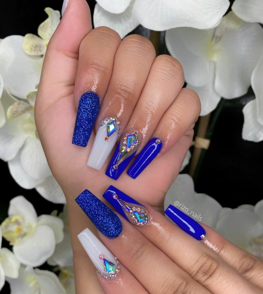 Glitter Royal Blue Coffin Nails